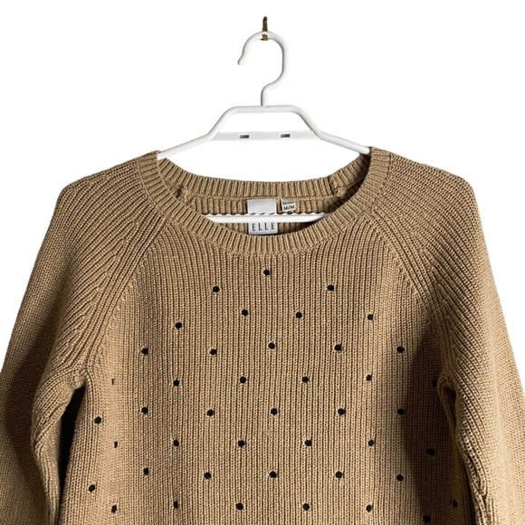 Elle Women's Tan Crewneck Polka Dot Knit Sweater - Picture 2 of 8